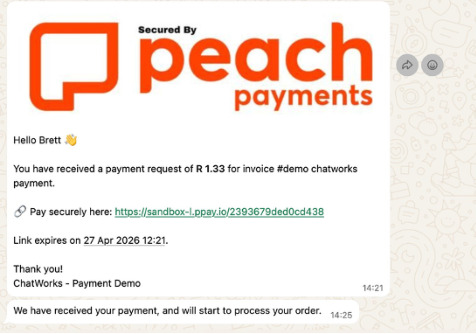 Peach Payments Message